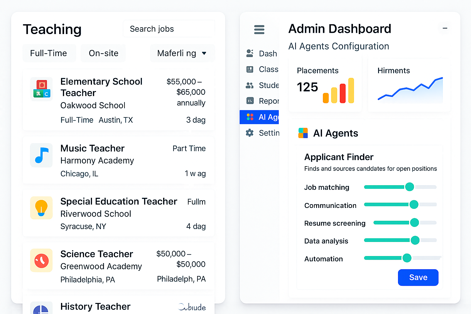 Education portal interface - left half