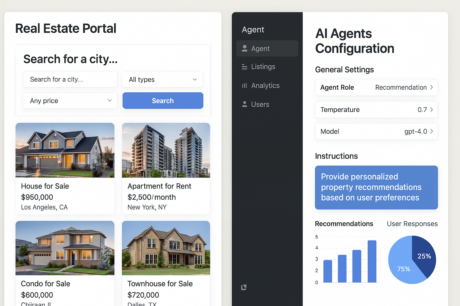 Real estate portal preview - left half
