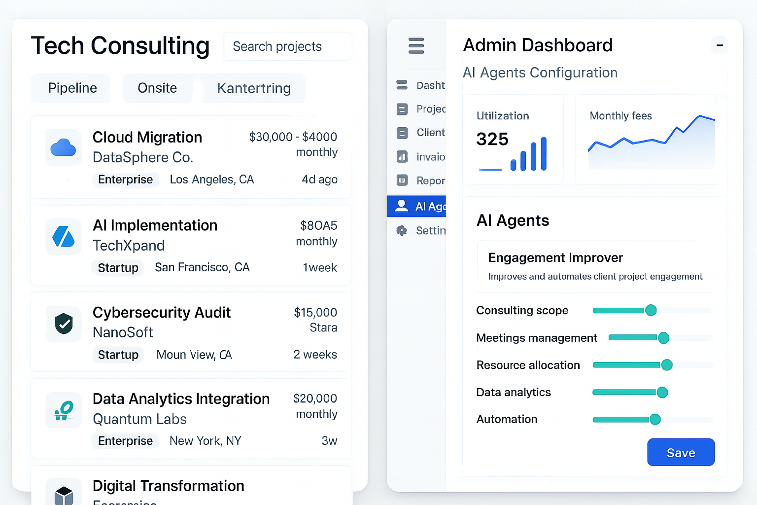Tech consulting portal preview - left half